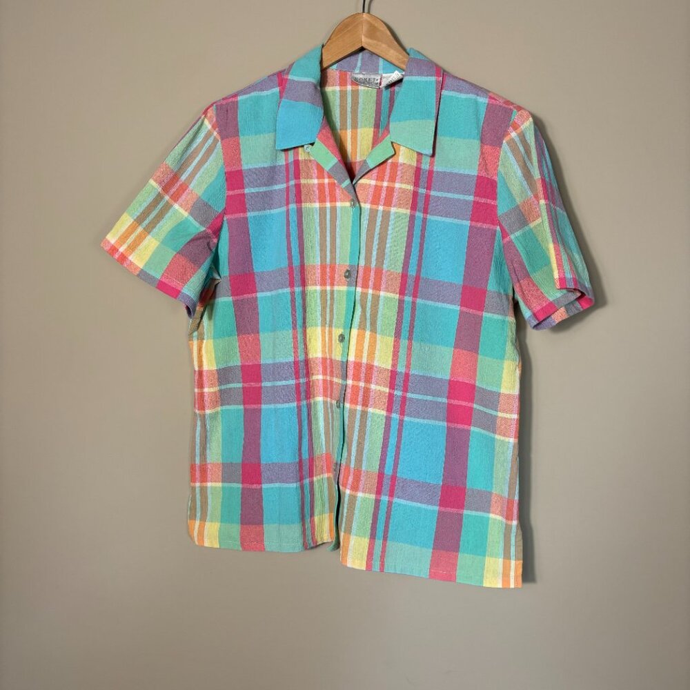 Koret Francisca, Multicolor Plaid Shirt and Teal Pants Set Size L - Picture 2 of 16